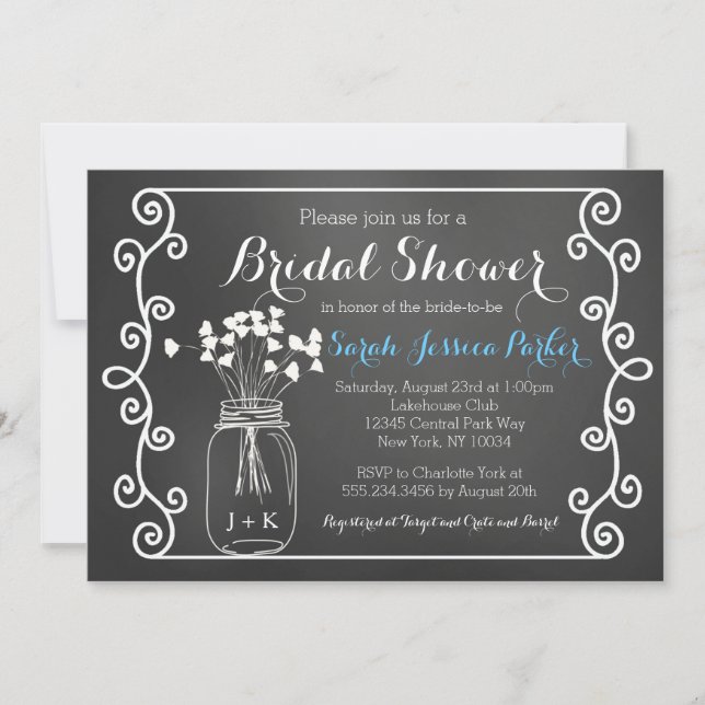 Chalkboard Mason Jar Bridal Shower Invitation (Front)