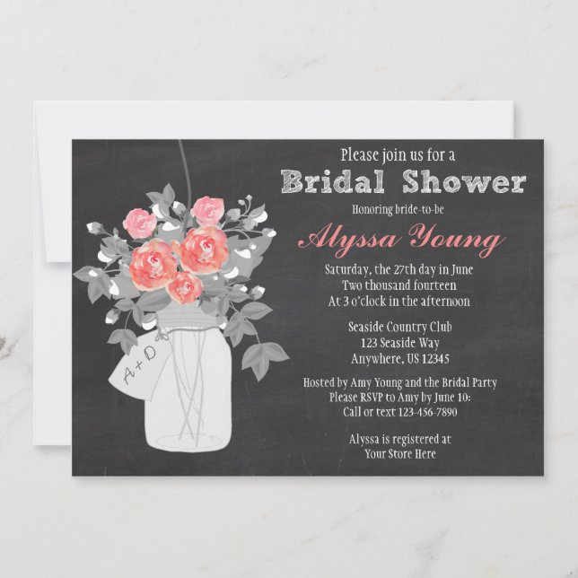 Chalkboard Mason Jar Bridal Shower Invitation (Front)