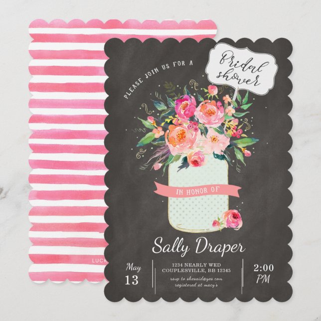 Chalkboard Mason Jar Bridal Shower Invitation (Front/Back)