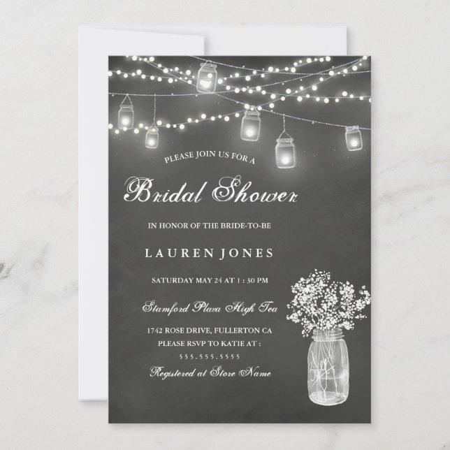 Chalkboard Mason Jar Bridal Shower Invitation (Front)
