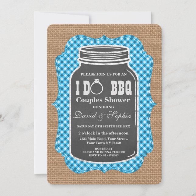 Chalkboard Mason Jar Burlap I DO BBQ Invitation (Front)