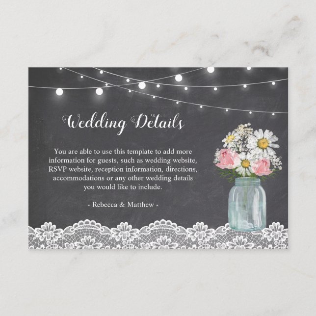 Chalkboard Mason Jar Floral Wedding Reception Enclosure Card (Front)