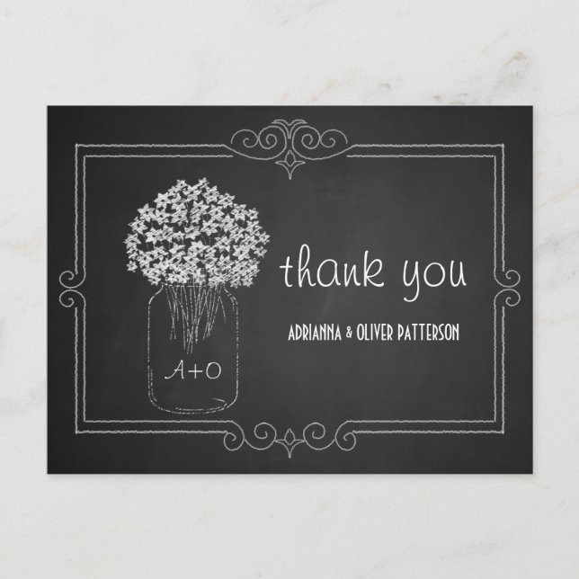 Chalkboard Mason Jar Flowers Wedding Thank You Postcard (Front)