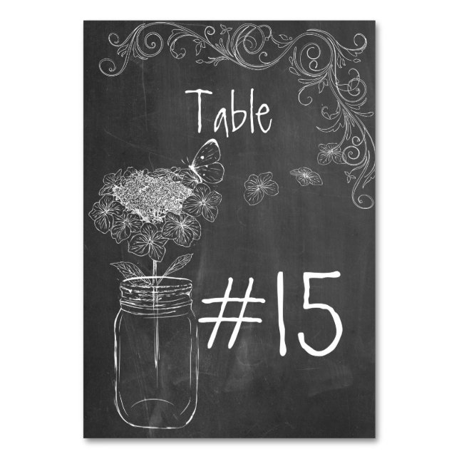 CHALKBOARD MASON JAR GARDEN WEDDING TABLE CARD (Back)
