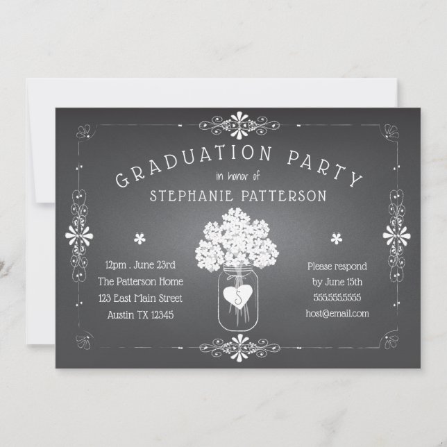Chalkboard Mason Jar Graduation Party Invitation (Front)