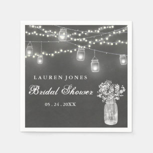 Chalkboard Mason Jar Lights Bridal Shower Napkin
