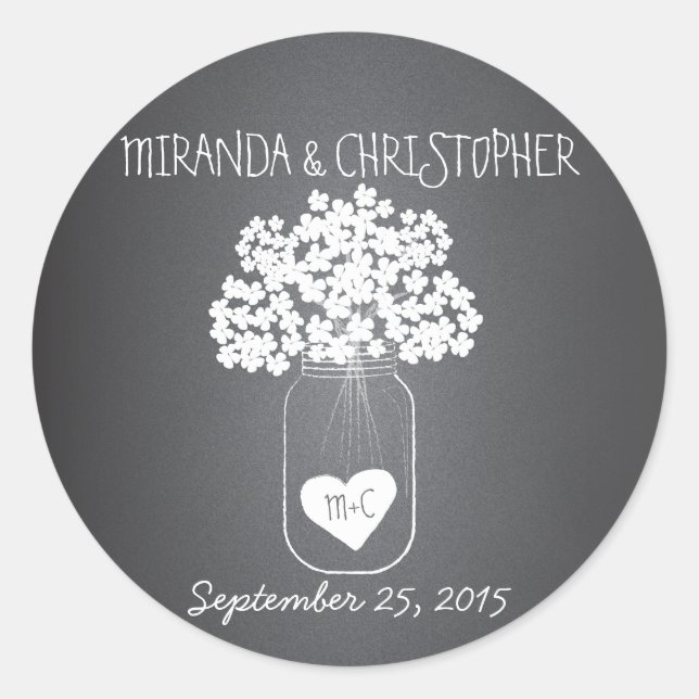 Chalkboard Mason Jar Personalised Favour Stickers (Front)