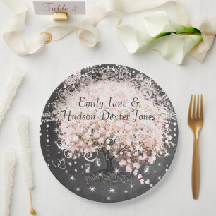 Chalkboard Mason Jar Pink Heart Leaf Firefly Paper Plate