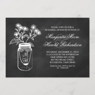 Chalkboard mason jar rehearsal dinner invitations