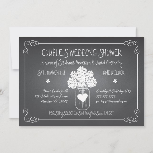 Chalkboard Mason Jar Rustic Couples Wedding Shower Invitation (Front)