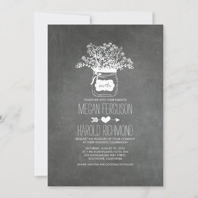 Chalkboard Mason Jar Rustic Wedding Invites (Front)