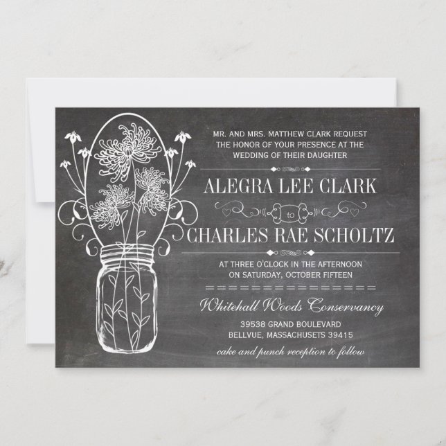 Chalkboard Mason Jar Vintage Typography Invite (Front)