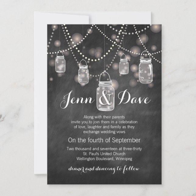Chalkboard Mason Jar Wedding Invitation (Front)