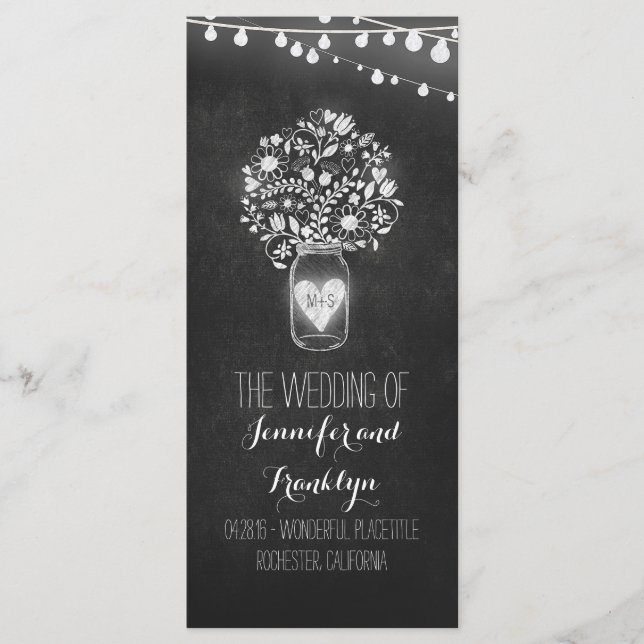 Chalkboard Mason Jar Wedding Programs Programme (Front)