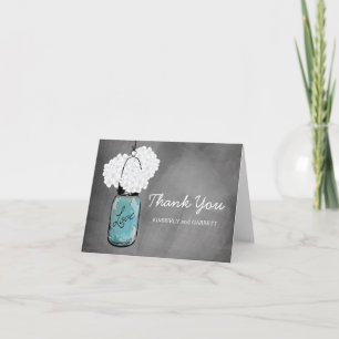 Chalkboard Mason Jar White Hydrangeas Thank You Card