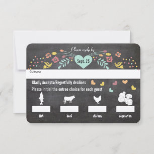 Chalkboard Menu Choice Floral Hearts Wedding RSVP