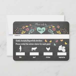 Chalkboard Menu Choice Floral Hearts Wedding RSVP