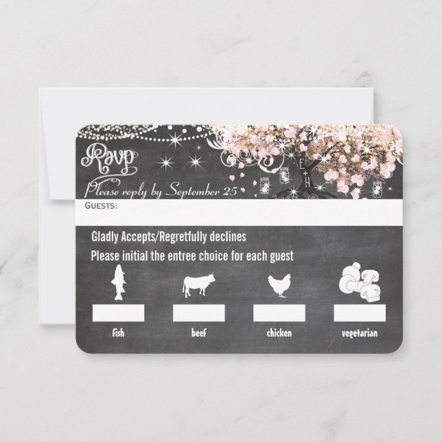 Chalkboard Menu Choice Pink Heart Leaf Tree RSVP (Front)