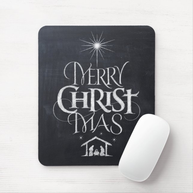Chalkboard Merry Christ Mas Christmas Christian Mouse Pad (With Mouse)