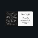 Chalkboard Merry Christmas and Happy New Year Label<br><div class="desc">Script Font Typography Chalkboard Merry Christmas and Happy New Year 2014 Holiday Address Labels. Elke Clarke© White modern,  script typography,  white flourishes,  swirls and vintage banners on a black chalkboard background printed photo effect. Wishing you a Merry Christmas and Happy New Year from our family to yours.</div>