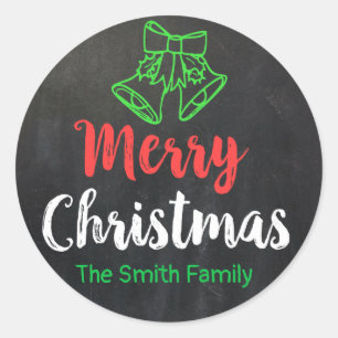 Chalkboard Merry Christmas Bells Holiday Personal Classic Round Sticker