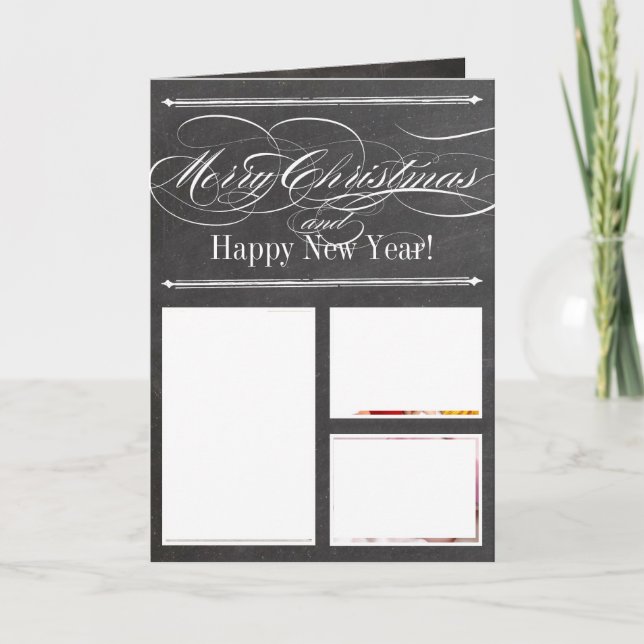 Chalkboard Merry Christmas Family Photo Card (Front)