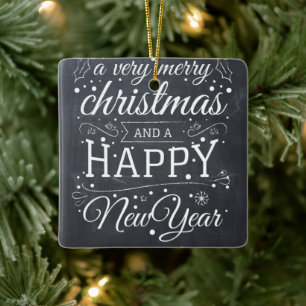 Chalkboard Merry Christmas Happy New Year Ceramic Ornament
