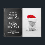 Chalkboard Merry Christmas  New Year Holiday Photo Postcard<br><div class="desc">Chalkboard Merry Christmas and Happy New Year Photo Holiday design template ready for you to add your own details . The Photograph is a place holder only and you should replace it with photograph of your choice . If you wish to change the colour or font of the text click...</div>