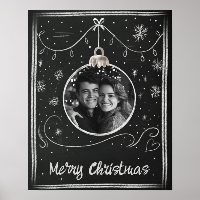 Chalkboard Merry Christmas Photo Frame  Poster (Front)