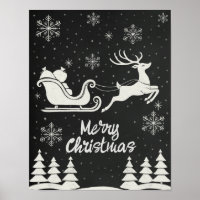Chalkboard Merry Christmas Poster with Reindeer