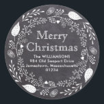 Chalkboard Merry Christmas Return Address Label<br><div class="desc">Use this contemporary chalkboard return address label as an envelope seal on the back of your Christmas cards or invitations The black chalkboard background adds a traditional touch, while the modern white wreath adds a modern Boho vibe. It contains berries, leaves and even hearts. Merry Christmas and your address is...</div>