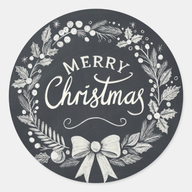 Chalkboard Merry Christmas Wreath Stickers (Front)