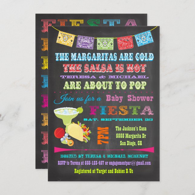 Chalkboard Mexican Fiesta Adoption Baby Shower Invitation (Front/Back)