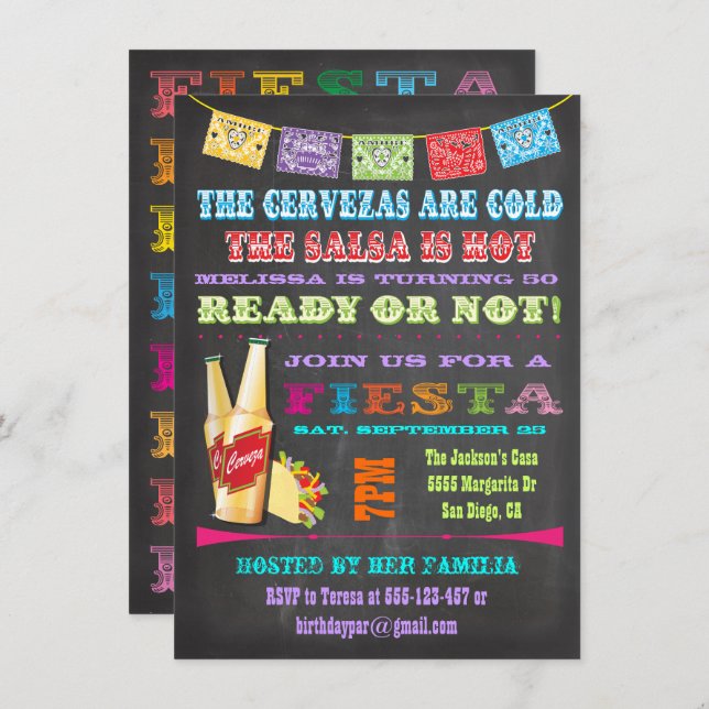 Chalkboard Mexican Fiesta Birthday Party Invitation (Front/Back)