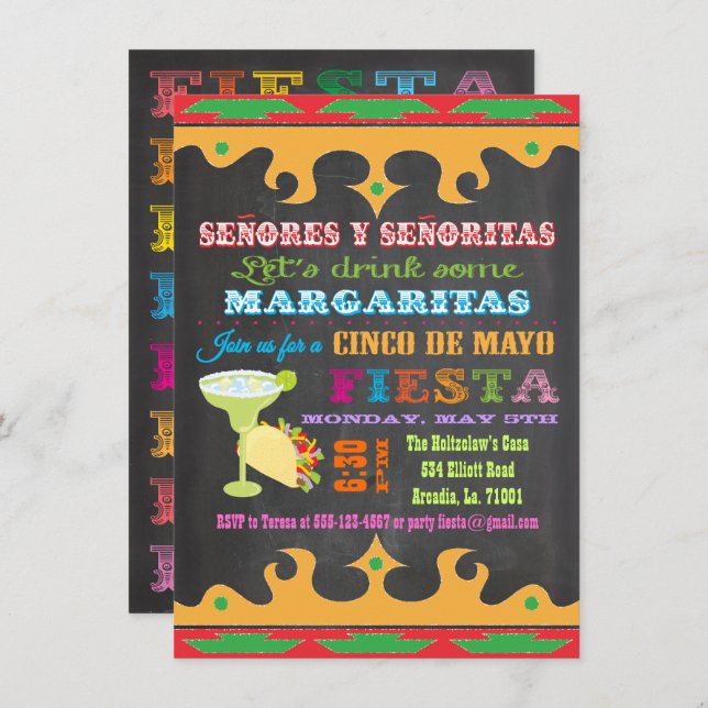 Chalkboard Mexican Fiesta Cinco de Mayo Invitation (Front/Back)