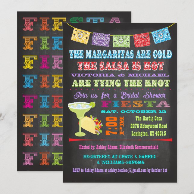 Chalkboard Mexican Fiesta Couples Shower Invitation (Front/Back)