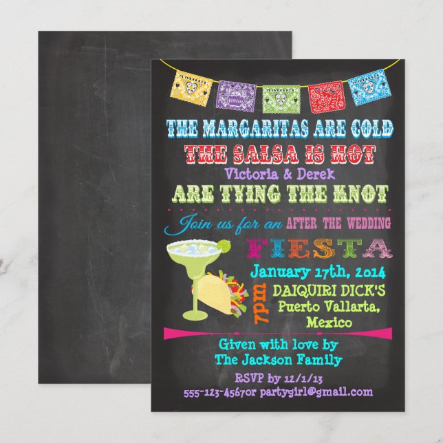 Chalkboard Mexican Fiesta Post Wedding Invitation (Front/Back)