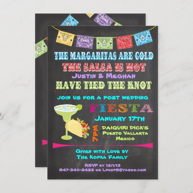 Chalkboard mexican fiesta post wedding invitation (Front/Back)