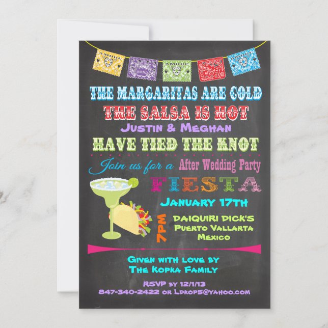 Chalkboard Mexican Fiesta Post Wedding Invites (Front)