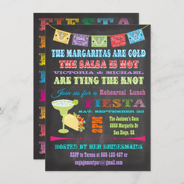 Chalkboard Mexican Fiesta Rehearsal Lunch Invitation (Front/Back)