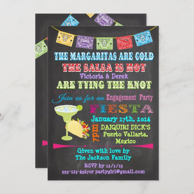 Chalkboard Mexican Fiesta with photo back Invitation (Front/Back)