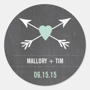 Chalkboard  Mint Heart + Arrow   Wedding Stickers