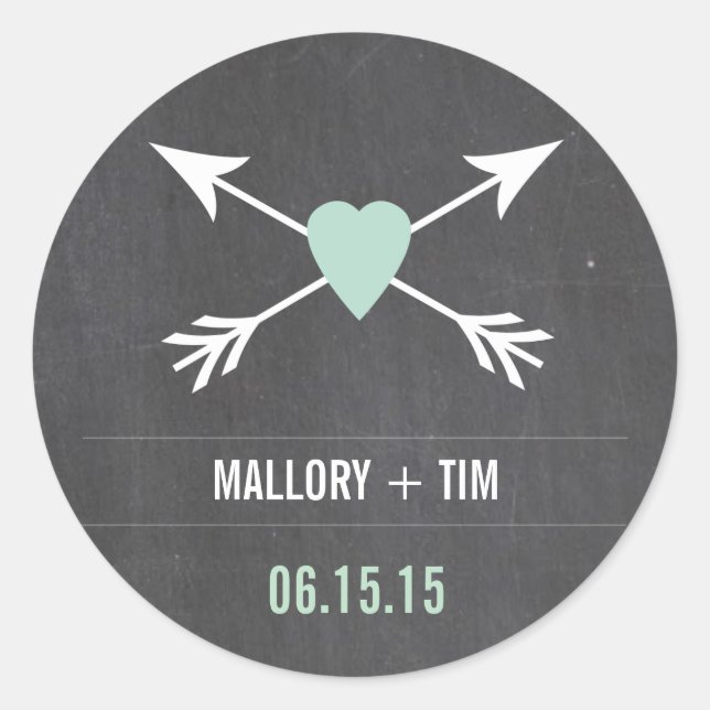 Chalkboard  Mint Heart + Arrow | Wedding Stickers (Front)