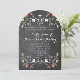 Chalkboard Mint Orange Floral Garland Wedding Invitation