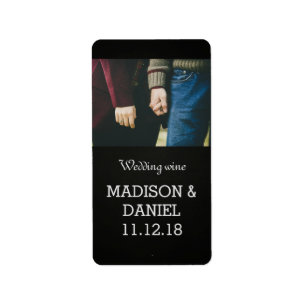 Chalkboard Modern Photo Wedding Wine Label