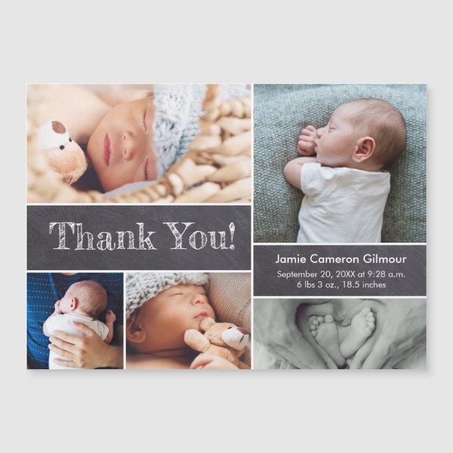 Chalkboard Modern Photos Baby Shower Thank you Magnetic Invitation (Front)