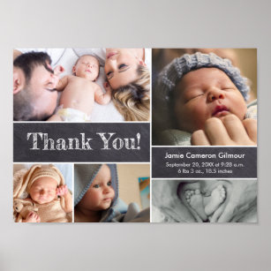 Chalkboard Modern Photos Baby Shower Thank you Poster