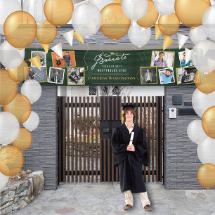 Chalkboard Modern Script 10 Photo Graduation Party Banner