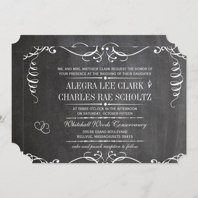 Chalkboard Modern Vintage Typography Invite (Front/Back)