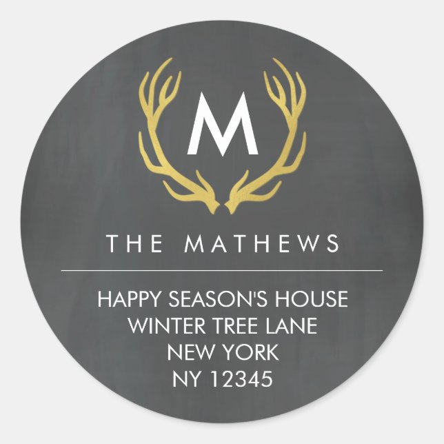 Chalkboard Monogram Antlers Return Address Label (Front)